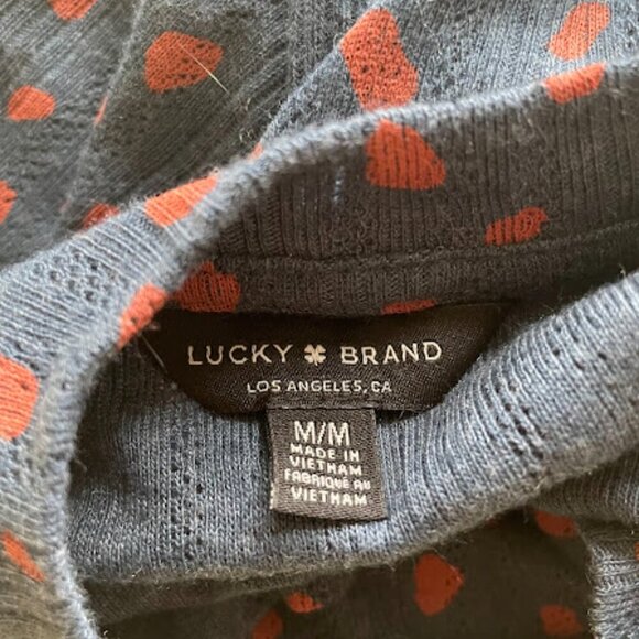 Lucky Brand | Blue Puff Sleeve Top with Red Polka Dots | Size M - Picture 3 of 3